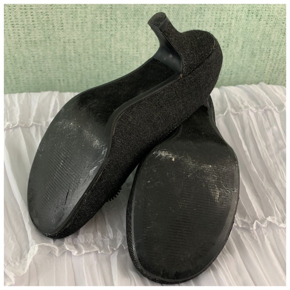 Black Denim Mary Jane Heel Pump Shoe Low Heel 7.5 - Picture 7 of 7